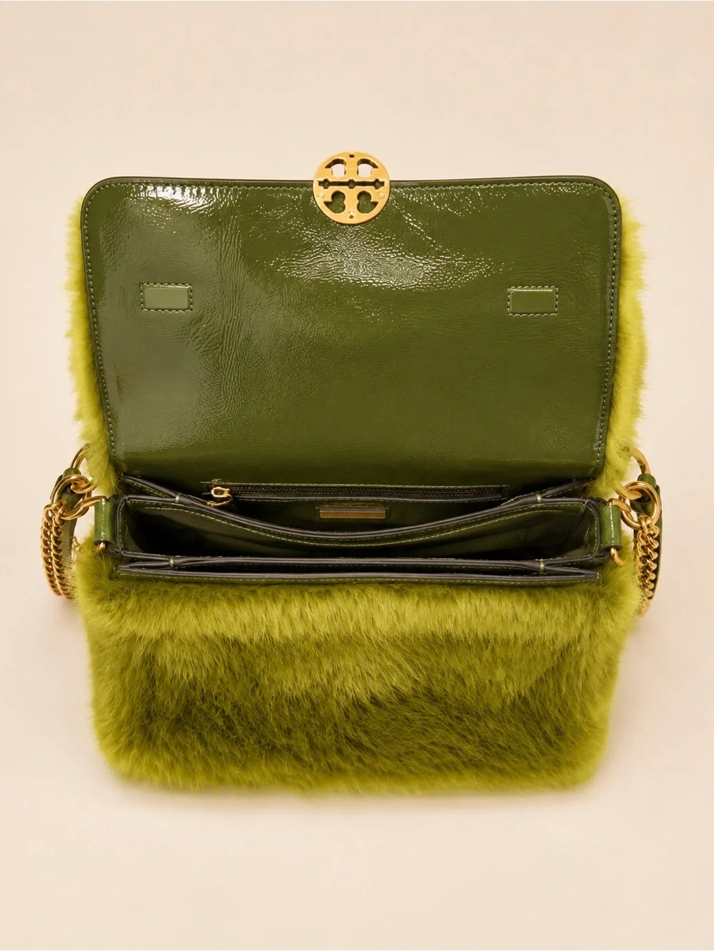 Tory Burch Chelsea Faux Fur Convertible Crossbody Shoulder Bag Chartreuse Green